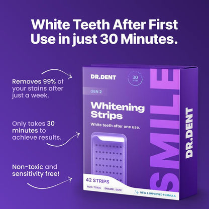 DRDENT Purple Teeth Whitening Strips - 7/21 Whitening Sessions - Safe for Enamel - Non Sensitive Teeth Whitening - Peroxide-Free