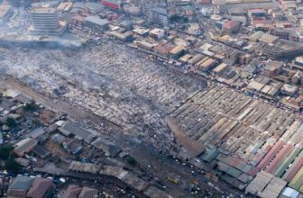 Pictures Present How a Hearth Destroyed Secondhand Clothes Market in Ghana